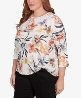 Alfred Dunner Plus Classic Watercolor Floral Crew Neck Top