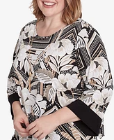 Alfred Dunner Plus Classic Floral Geometric Crew Neck Top with Necklace