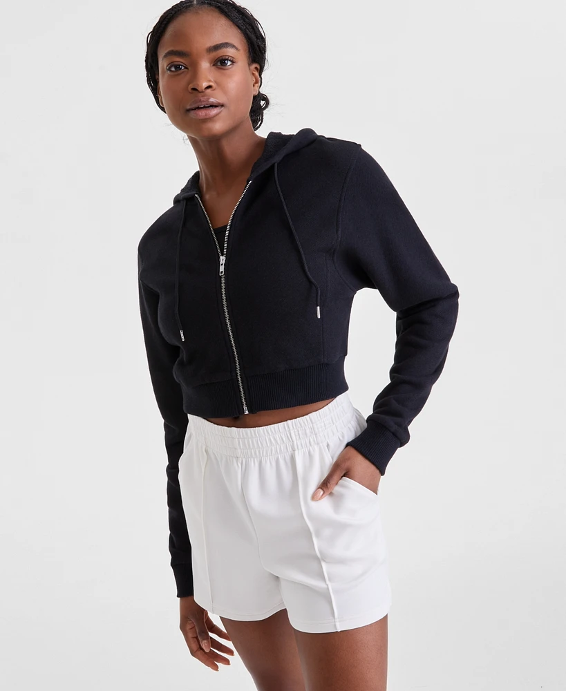 Id Ideology Women's Cropped Full-Zip Knit Hoodie, Exclusively at Macy's