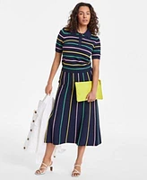 On 34th Womens Rib Stripe Polo Sweater Knit Midi Skirt Exclusively At Macys