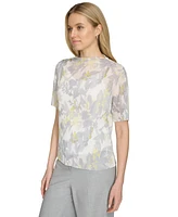 Calvin Klein Petite Printed Mock Neck Short-Sleeve Top