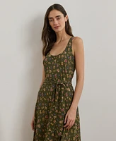 Lauren Ralph Women's Floral Belted Crepe Sleeveless Dress