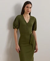 Lauren Ralph Lauren Women's Belted Rib-Knit Puff-Sleeve Dress
