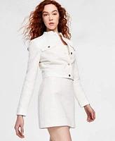 Guess Womens Elise Tweed Denim Mixed Media Jacket Dress