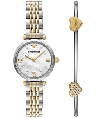 Emporio Armani Women's Two-Tone Stainless Steel Bracelet Watch 28mm Gift Set