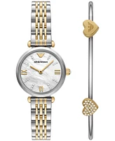 Emporio Armani Women's Two-Tone Stainless Steel Bracelet Watch 28mm Gift Set