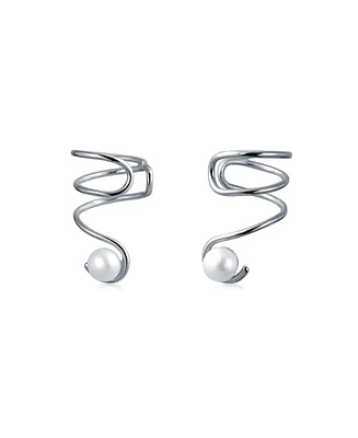 Bling Jewelry 14K Gold Plated Sterling Silver Ear Cuff Cartilage with Freshwater Pearl Spiral