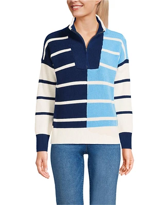 Lands' End Women's Drifter Cotton Quarter Zip Pullover Sweater