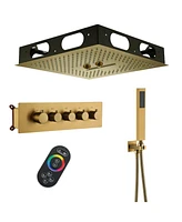 4-Function Led Shower System with Remote Ceiling Head Handheld Solid Brass Faucet Set Trim Kit, Matte Black