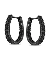 Bling Jewelry Classic Oval Cz Hoop Earrings Black Rose Gold Sterling Silver .60 Inch