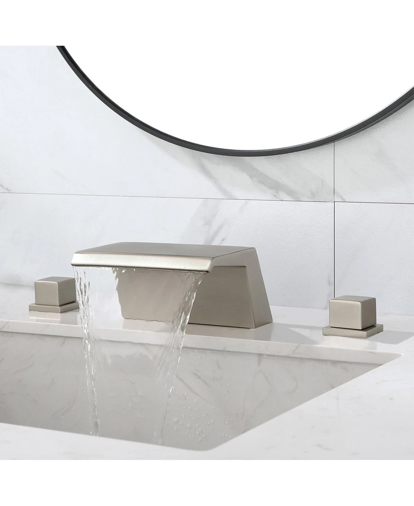 Boyel Living Double Handle 8-Inch Center Widespread Bathroom Faucet 3 Hole Bathroom Sink Facuet Waterfall Spout