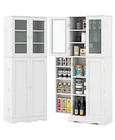 Gouun Tall Kitchen Pantry Cabinet with Dual Tempered Glass Doors and Shelves