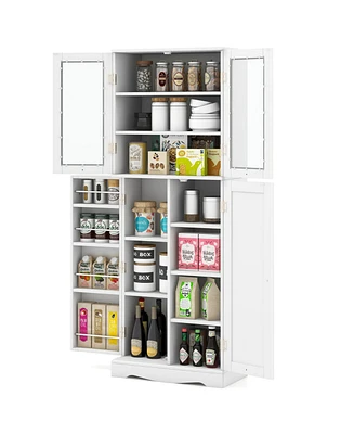 Gouun Tall Kitchen Pantry Cabinet with Dual Tempered Glass Doors and Shelves