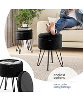 Nestl Modern Boucle Round Ottoman with Hidden Storage – Foot Stool, Makeup Vanity Small Rest, Perfect for Living Room & Bed