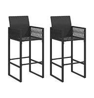 Patio Bar Stools 2 pcs Black Poly Rattan