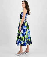 julia jordan Women's Printed Square-Neck Sleeveless Midi Dress