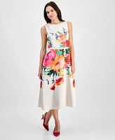 julia jordan Women's Floral-Print Belted Sleeveless Midi Dress