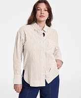 On 34th Women's Cotton Striped Button-Front Shirt, Exclusively at Macy's