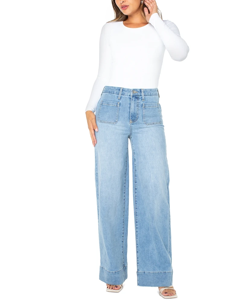 Celebrity Pink Juniors' High-Rise Patch-Pocket Wide-Leg Jeans