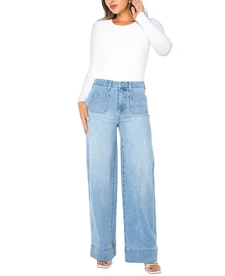 Celebrity Pink Juniors' High-Rise Patch-Pocket Wide-Leg Jeans