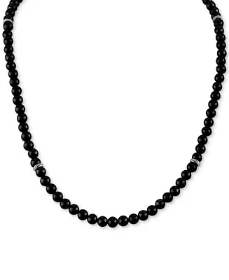 Esquire Men's Jewelry Black Onyx Bead 22" Necklace in Sterling Silver, Exclusively at Macy's