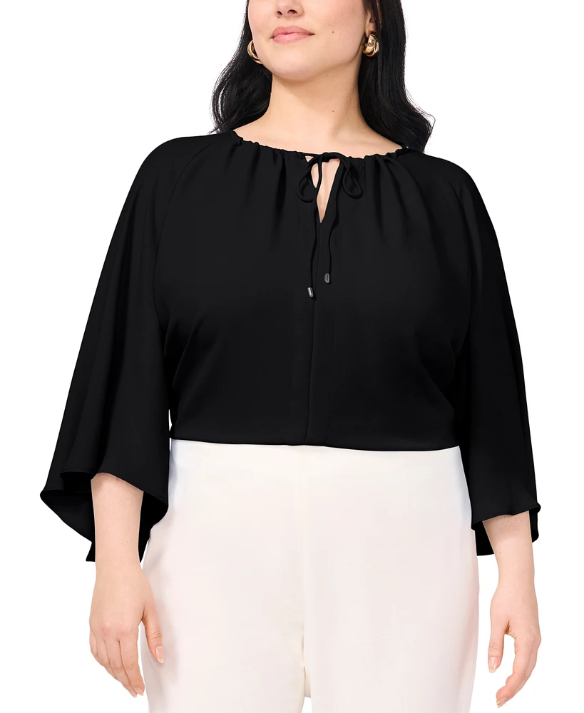 Vince Camuto Plus Split-Neck 3/4- Angel-Sleeve Blouse