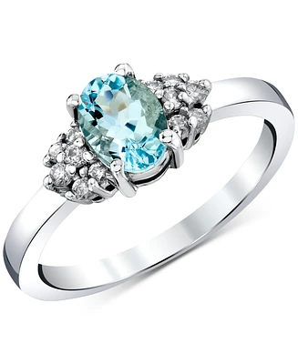 Aquamarine (3/4 ct. t.w.) & Diamond (1/8 ct. t.w.) Oval Cluster Ring in 14k White Gold