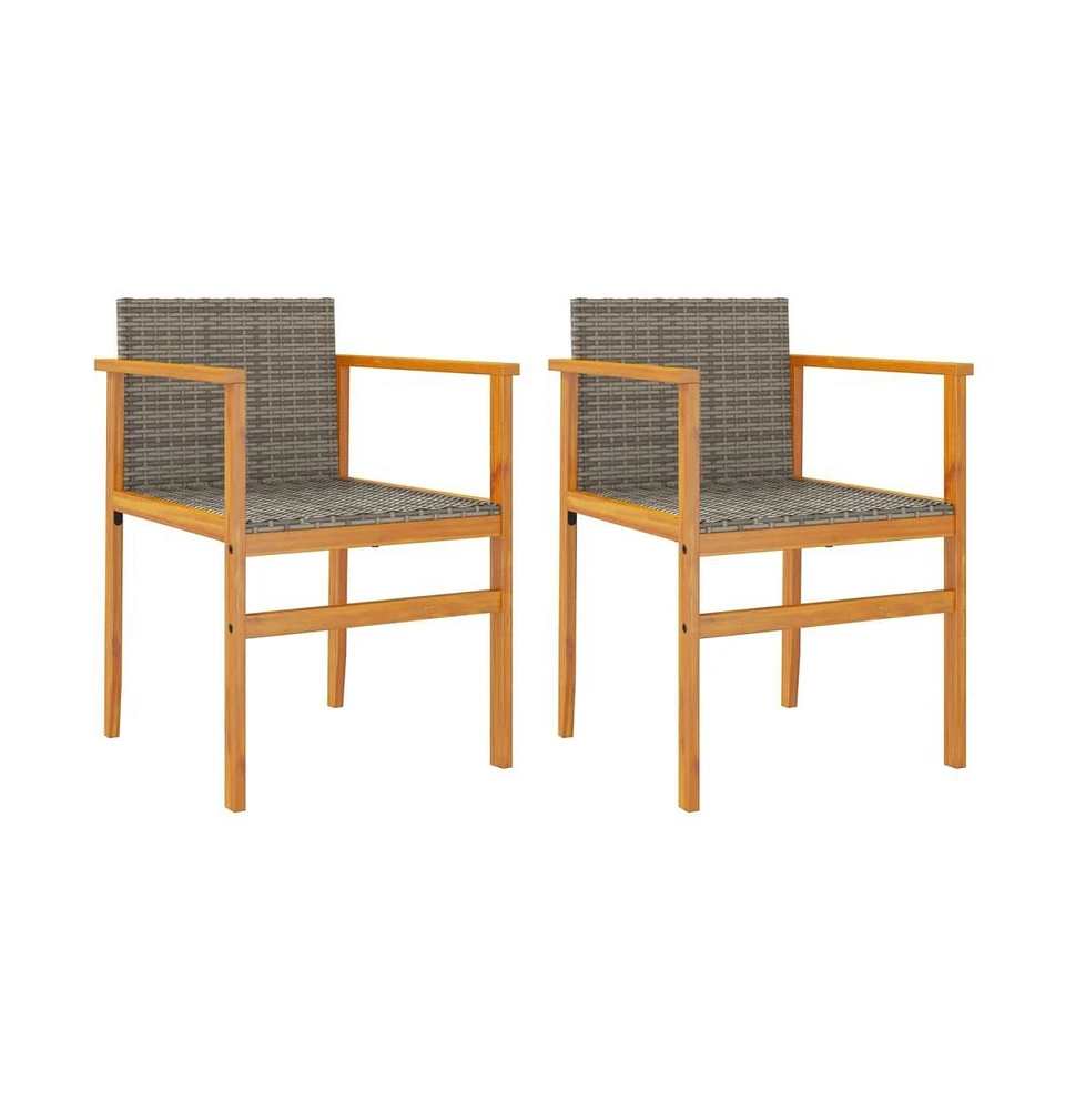 Patio Chairs 2 pcs Gray Poly Rattan&Solid Wood