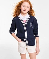 Tommy Hilfiger Big Girls Long Sleeve Varsity Cardigan Belted Denim Shorts