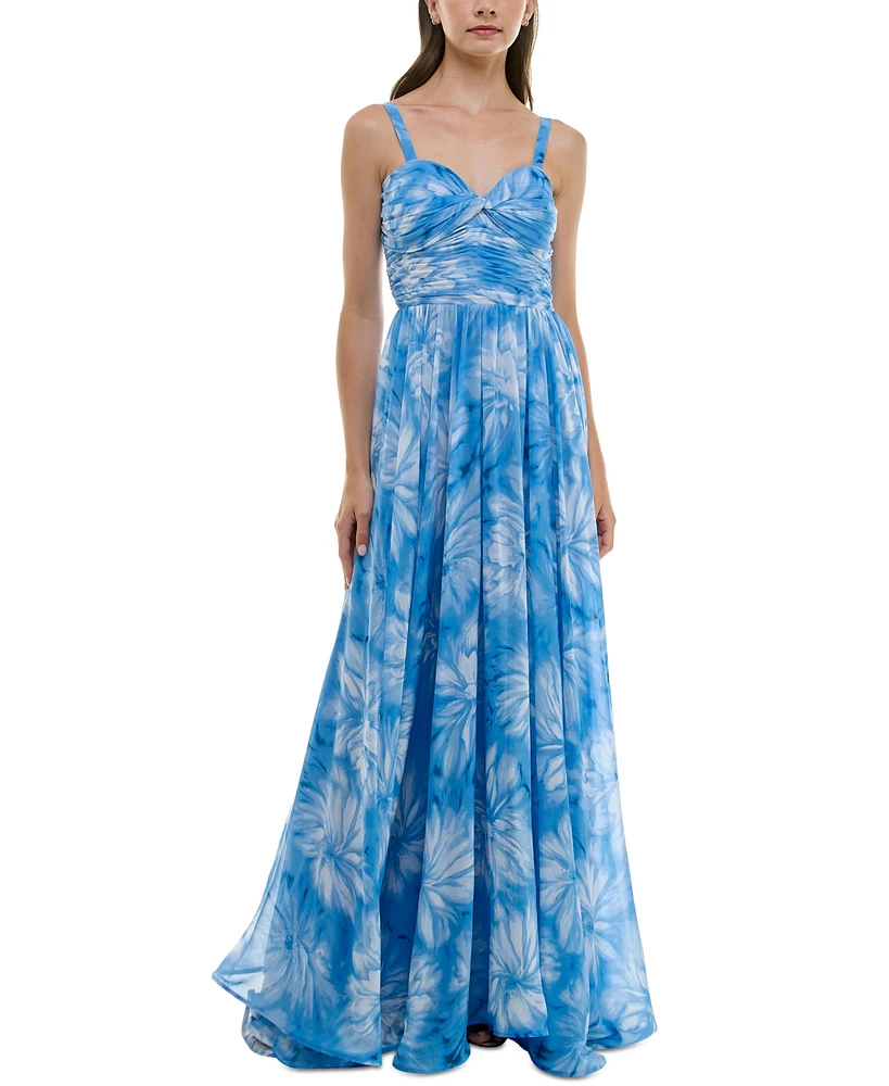 Taylor Women's Printed Ruched Sleeveless Gown