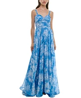 Taylor Women's Printed Ruched Sleeveless Gown