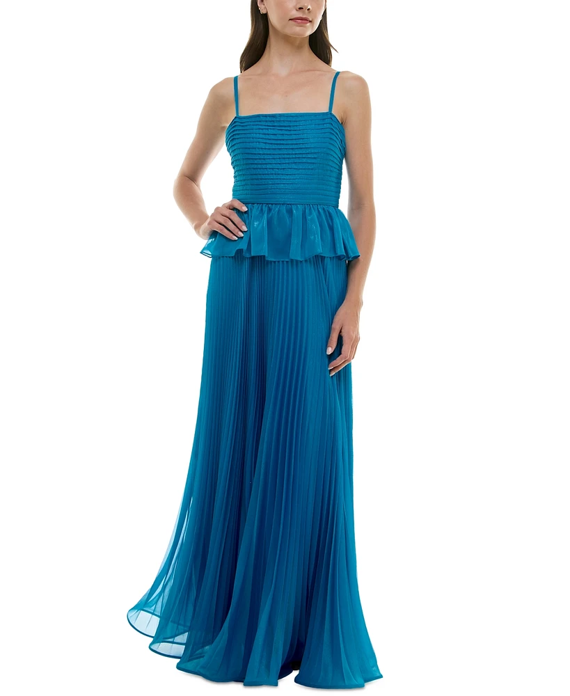 Taylor Women's Pleated Peplum Sleeveless Gown