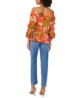 Vince Camuto Women's Printed Bubble-Sleeve Off-The-Shoulder Top