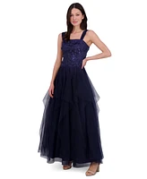 Eliza J Women's Embellished Flower Sleeveless Tulle Gown