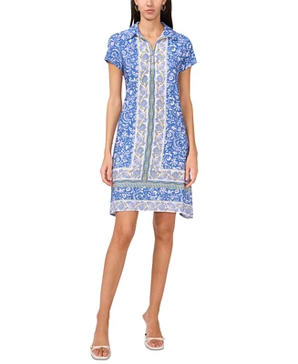 Msk Women's Border-Print Collared Zip-Front Dress