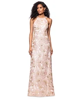 Betsy & Adam Petite Sleeveless Floral Sequin Sheath Gown