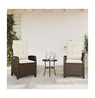 Reclining Patio Chairs 2 pcs with Cushions Brown Poly Rattan
