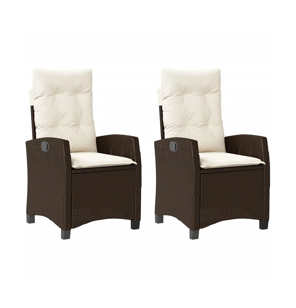 Reclining Patio Chairs 2 pcs with Cushions Brown Poly Rattan