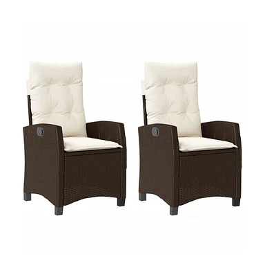 Reclining Patio Chairs 2 pcs with Cushions Brown Poly Rattan