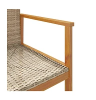 Patio Chairs 2 pcs Beige Poly Rattan&Solid Wood