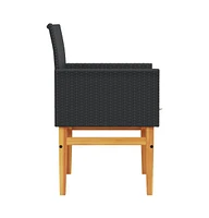 Patio Chairs with Cushions 2 pcs Black Poly Rattan&Solid Wood