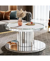 Tribesigns Mirrored Coffee Table, 29.5" Round Living Room Table, Modern 2-Tier Silver Coffee Table Center Table for Living Room