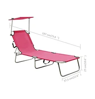 Folding Sun Lounger with Canopy Pink Aluminum