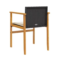 Patio Chairs with Cushions 2 pcs Poly Rattan&Solid Wood