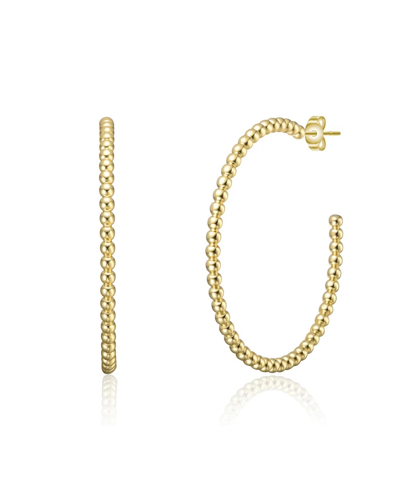 Modern Texture Bead C-Hoop Earrings White Gold Plated or 14K