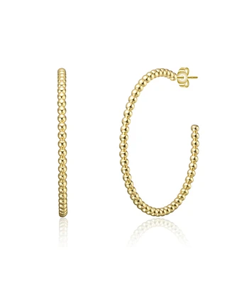 Modern Texture Bead C-Hoop Earrings White Gold Plated or 14K