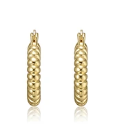 Tubular Ribbed Round Hoop Earrings White Gold Plated or 14K