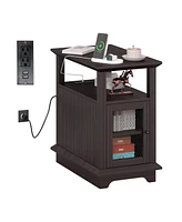 gaomon Side Table with Usb Ports and Outlets, 3-Tier Nightstand with Charging Station, End Table with Storage, Storage Cabinet and Open Shelf, for Liv