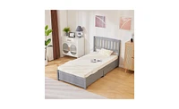Slickblue Four Large Drawers Bed with Curved Vertical Headboard for Stylish Storage and Comfort