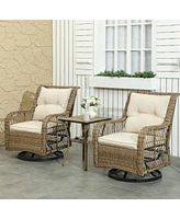 Outsunny 3 Pieces Wicker Bistro Set, Rocking Patio Furniture